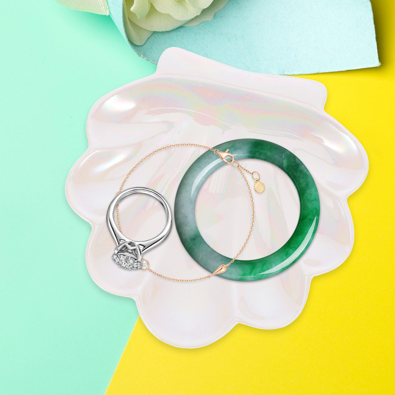 Ceramic Trinket Dish - Premium Ceramic Shell Shaped Jewelry Ring