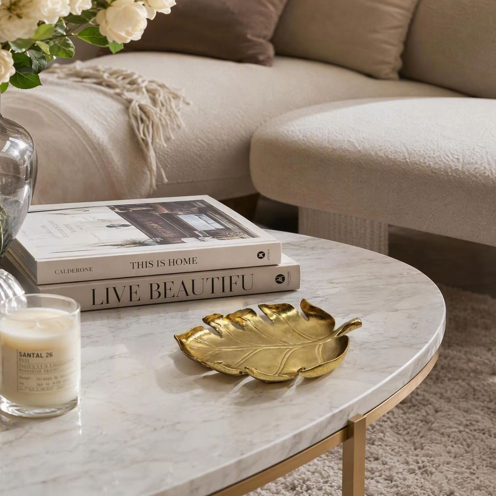Ceramic Trinket Dish - Light Luxury Golden Leaf Storage Tray,